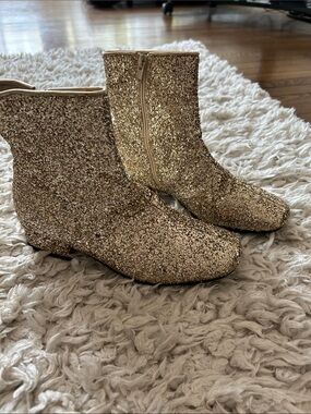 Made in Italy! Gold Glitter Girl’s Ankle Booties with Side Zip